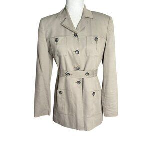 Vintage 90s Casual Corner Belted Jacket Size 4 Beige Button Up Safari Utility
